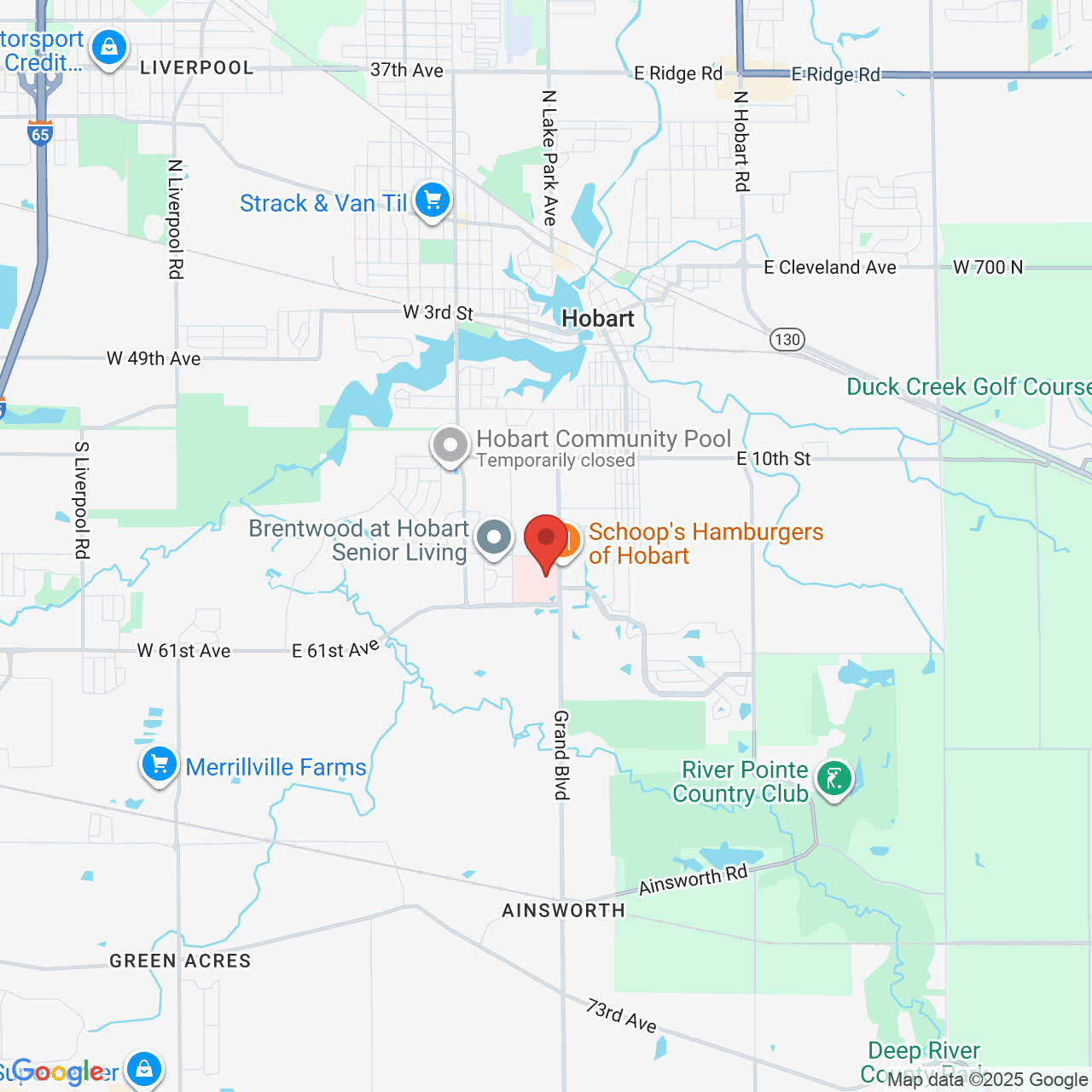 Google map image of our location in 1400 S Lake Park Ave Hobart, IN